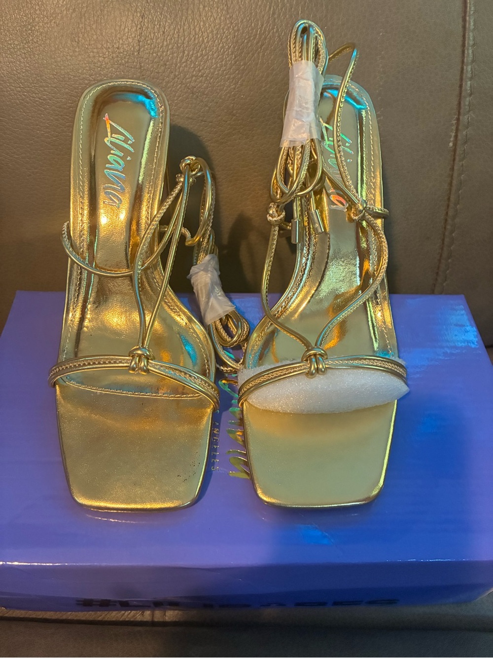 Gold Strappy High-Heel Sandals for Women
